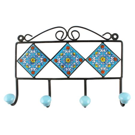 Turquoise Ceramic Floral Tiles Hook 